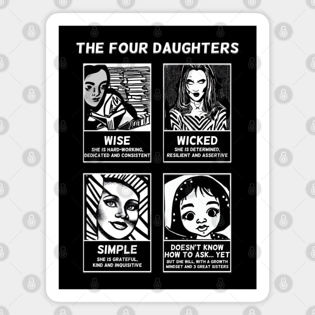 The Four Daughters - A Feminist Interpretation of the Four Sons in the Passover Hagaddah Magnet by cuteandgeeky